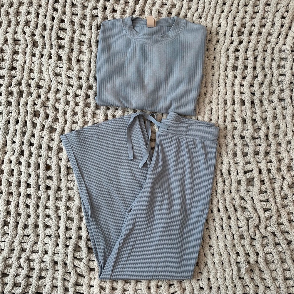 h&m ribbed blue loungewear set